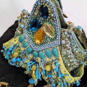 A Mary Francis Beaded & Jeweled Bracelet Handbag in Green and Turquoise